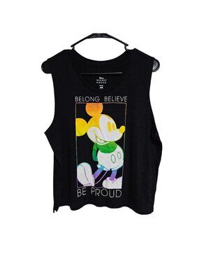 Disney Mickey Mouse Pride Tank Top Womens Size XL Black Belong Believe Be Proud